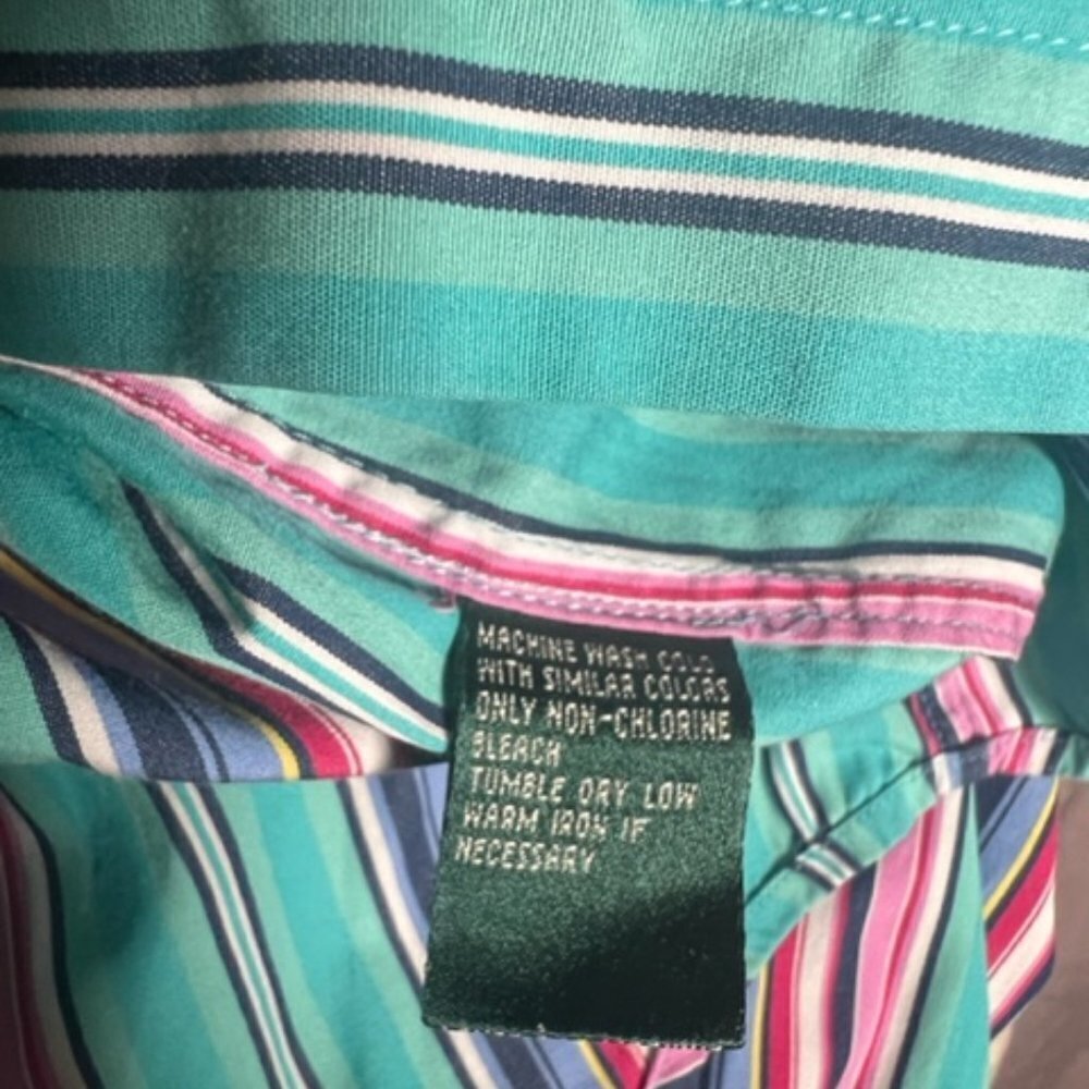 Ralph Lauren Lauren Womens Blue Pink Stripped Button Down Mid Sleeve Size Medium - Picture 6 of 6